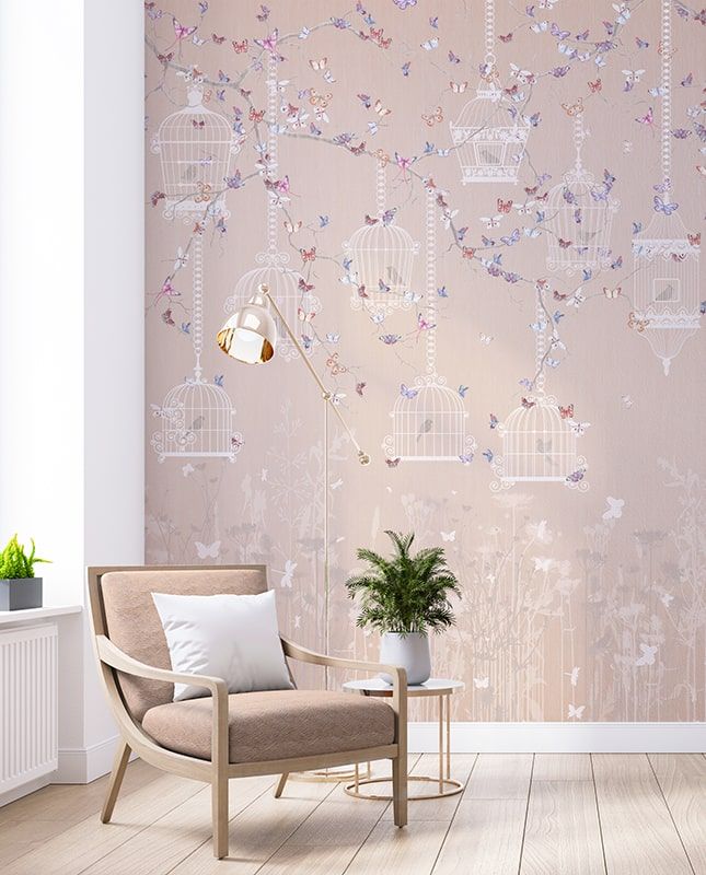 Графика Райский сад. Бабочки и клетки с птицами. ag0317