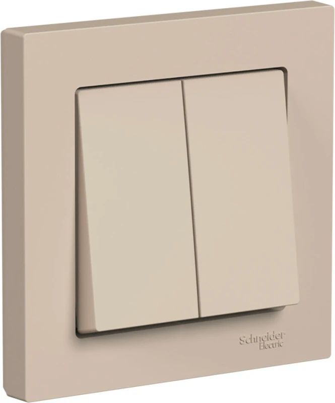Двухклавишный выключатель в комплекте с рамкой (Песочный)