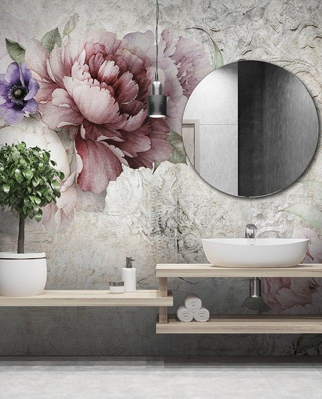 Графика Пионы. Орнамент. Старая стена. Лофт. ag0342