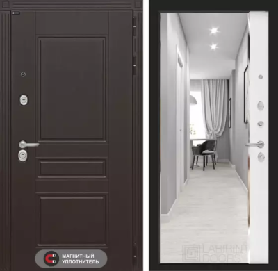 Входная дверь Мегаполис с зеркалом Панорама