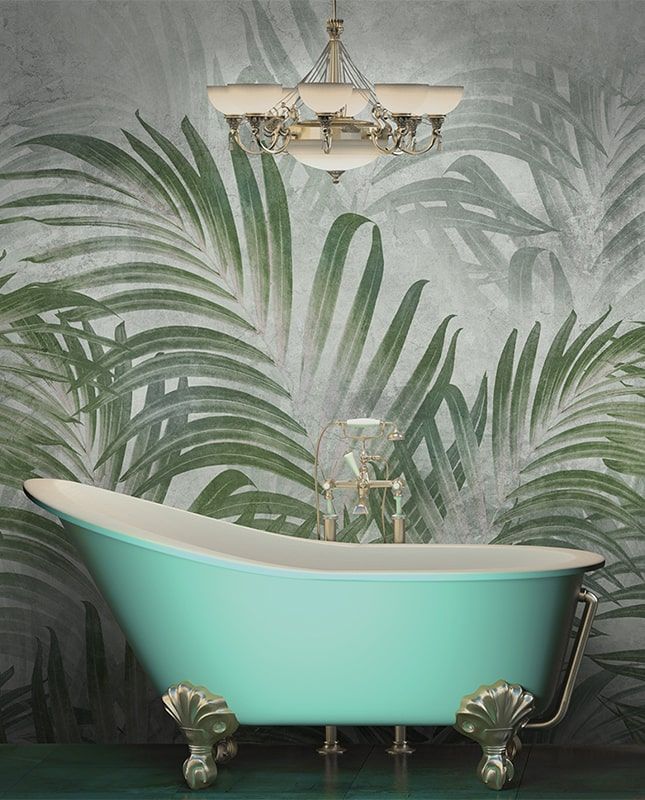 Графика Пальмовые листья. Лофт. Бетонная стена. ag0339