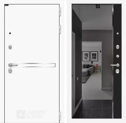 Входная дверь Лайн WHITE с зеркалом Панорама с тонировкой