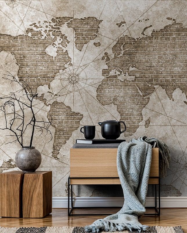 Графика Карта мира. Лофт. Кирпичная стена. ag0185