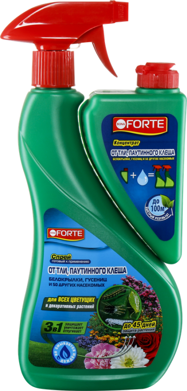 Bona Forte Спрей + концентрат от ТЛИ, ПАУТИННОГО КЛЕЩА и других 50 видов насекомых, 750 мл + 250 мл