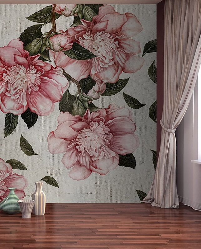 Графика Пионы на стене.  ag0093