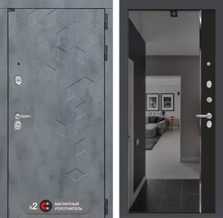 Входная дверь Бетон с зеркалом Панорама с тонировкой