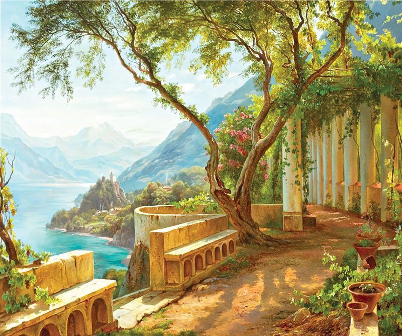 Фреска Живописный пейзаж с деревом