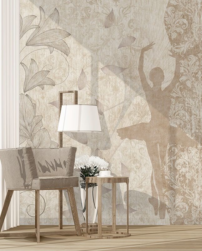 Графика Балерина. Лофт. Цветы. Старая стена. ag0354