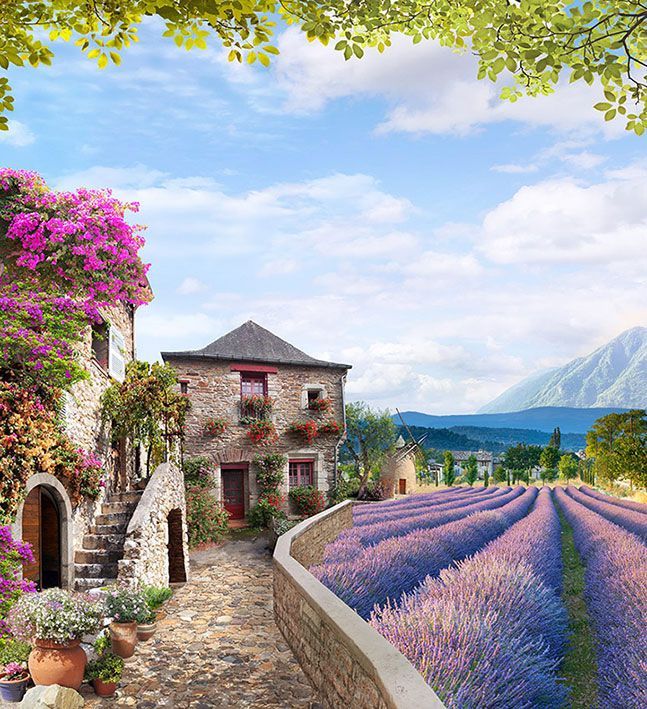 Фреска Домик в лавандовом поле