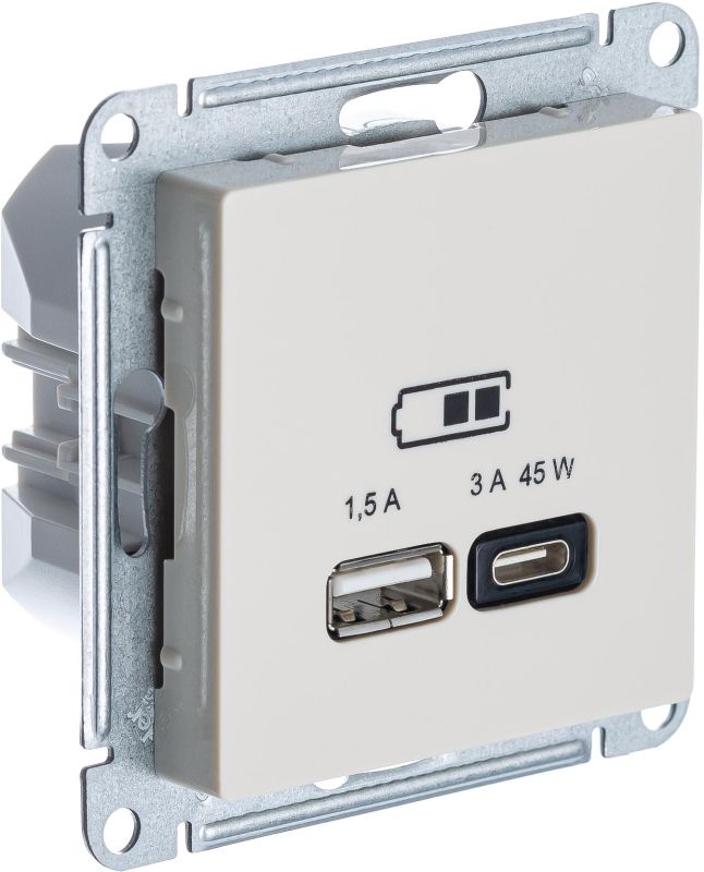 Зарядное устройство USB Schneider, USB-A + USB-C, 45Вт (Бежевый)