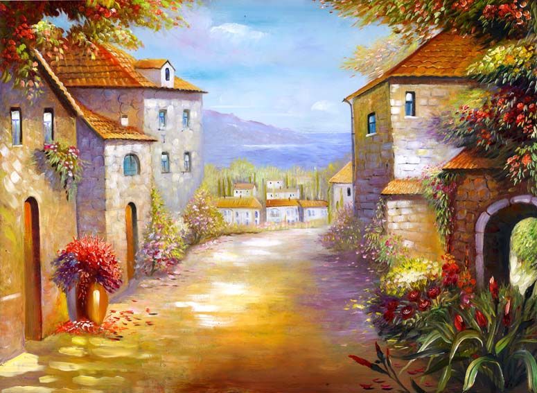 Фреска Живописная улочка в цветах