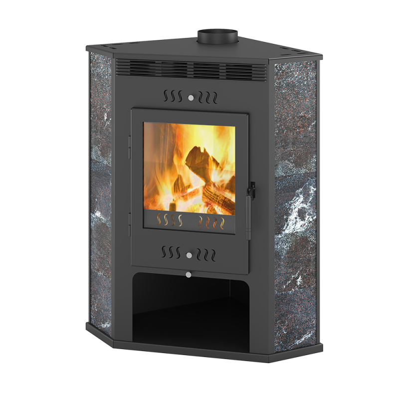 Печь-Камин ASTON 11кВт (180 м3) угловой Ø 150мм (Амфиболит)