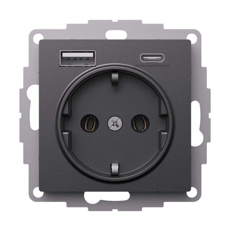 Розетка электрическая, с зарядным устройством USB-A+C, со шторками