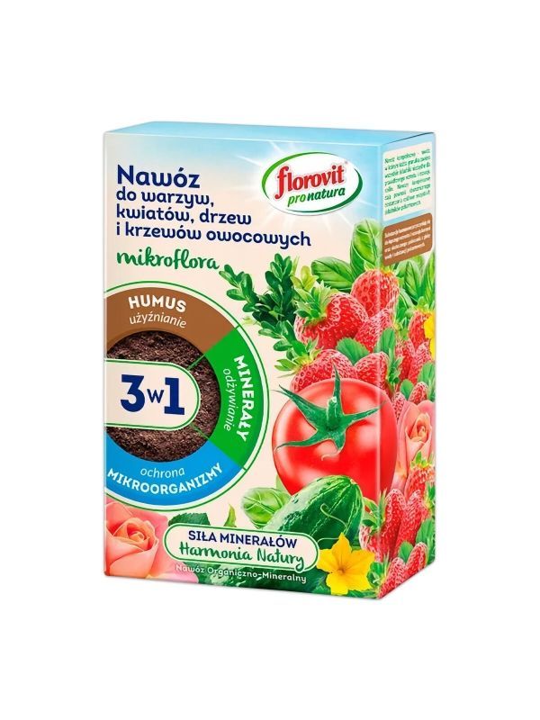 Florovit PRO NATURA MIKROFLORA 3в1 - гранулированные органоминеральные для овощей, цветов, 1 кг