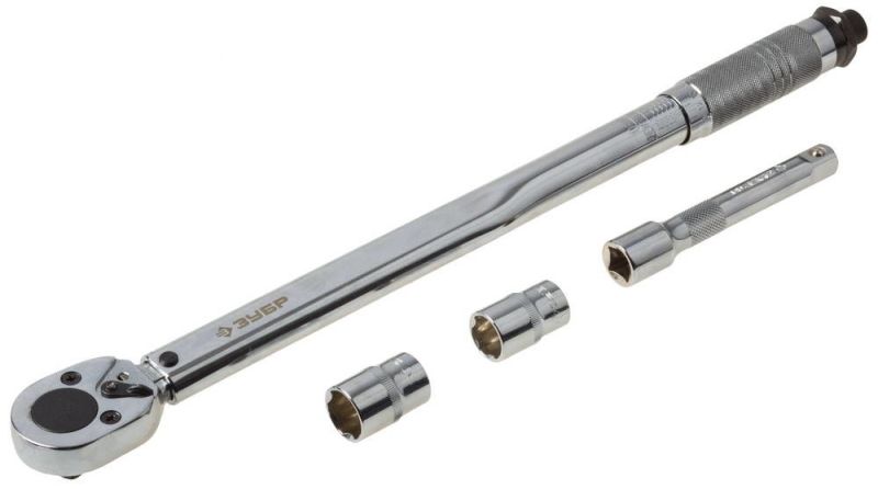 Ключ динамометрический, 1/2", 42 - 210 Нм, с торцовыми головками 17, 19 мм и удлинителем 125мм, ЗУБР