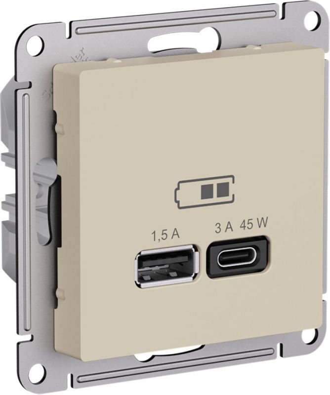 Зарядное устройство USB Schneider, USB-A + USB-C, 45Вт (Песочный)