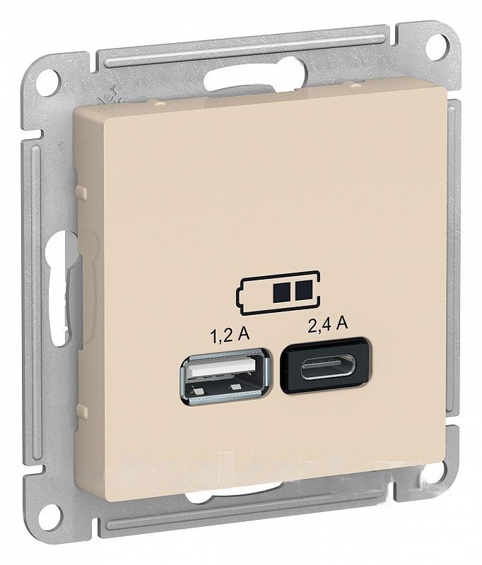 Зарядное устройство USB Schneider, USB-A + USB-C, 0.3Вт (Бежевый)