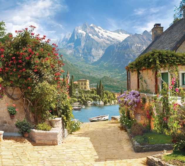 Фреска Улочка с видом на горный пейзаж