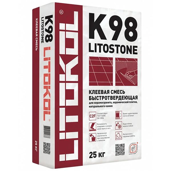 LITOSTONE K98 Эластичная клееевая смесь ультрабыстрого схватывания (серый) 25кг