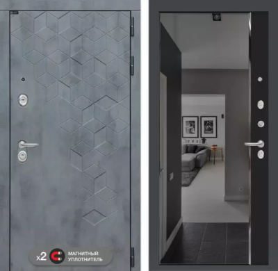 Входная дверь Бетон с зеркалом Панорама с тонировкой