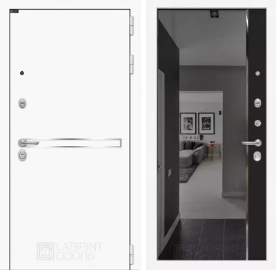 Входная дверь Лайн Вайт с зеркалом Панорама с тонировкой