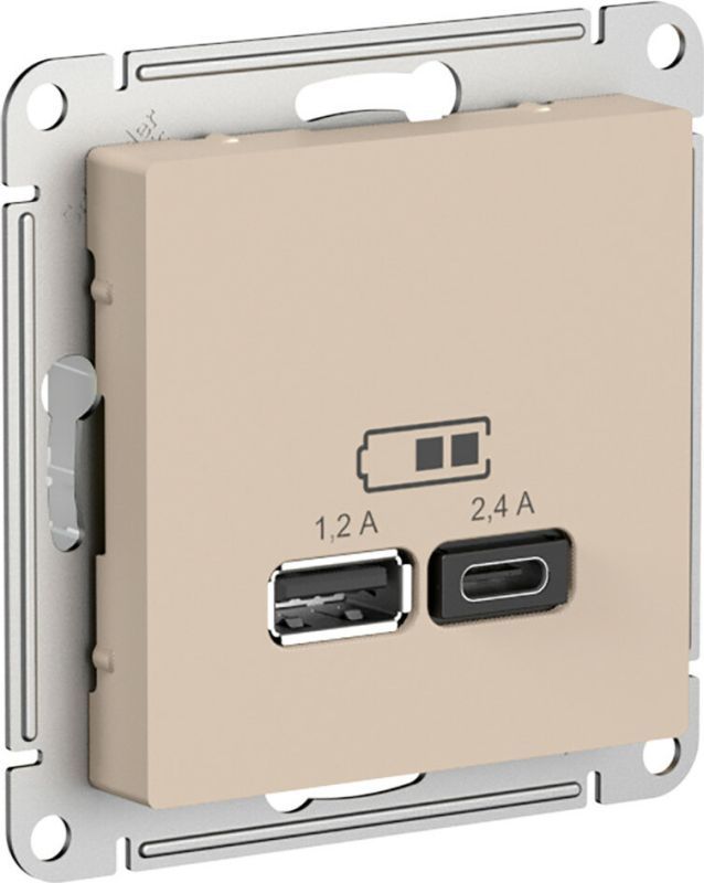 Зарядное устройство USB Schneider, USB-A + USB-C, 0.3Вт (Песочный)