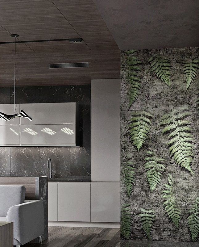 Графика Папоротник. Лофт. Старая стена.  ag0396