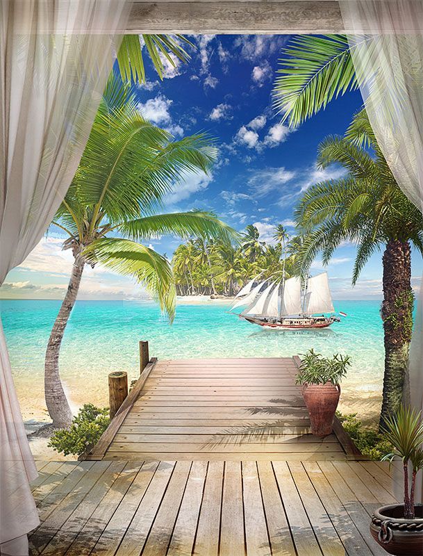 Фреска Деревянный пирс на берегу океана