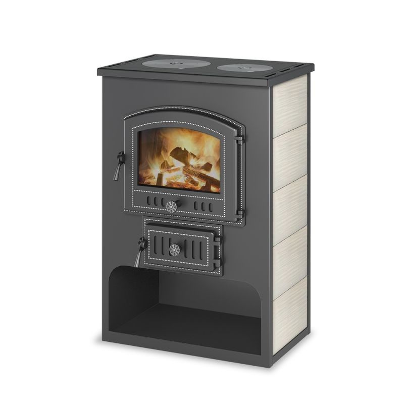 Печь-Камин ВЕЗУВИЙ ПК-03 (224) с плитой "Везувий В3" бежевый  12 кВт (200 м3) Ø150мм