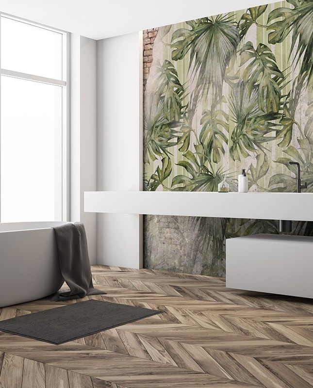 Графика Тропические листья. Лофт. Старая стена. ag0188