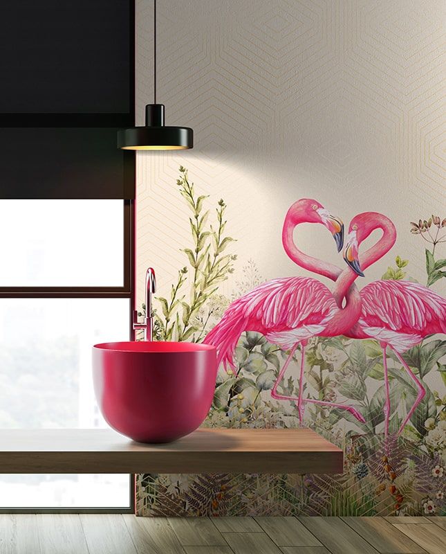 Графика Фламинго в райском саду.  ag0376