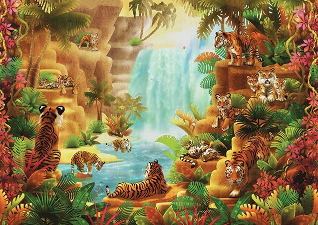 Фреска Сказочный водопад и тигры