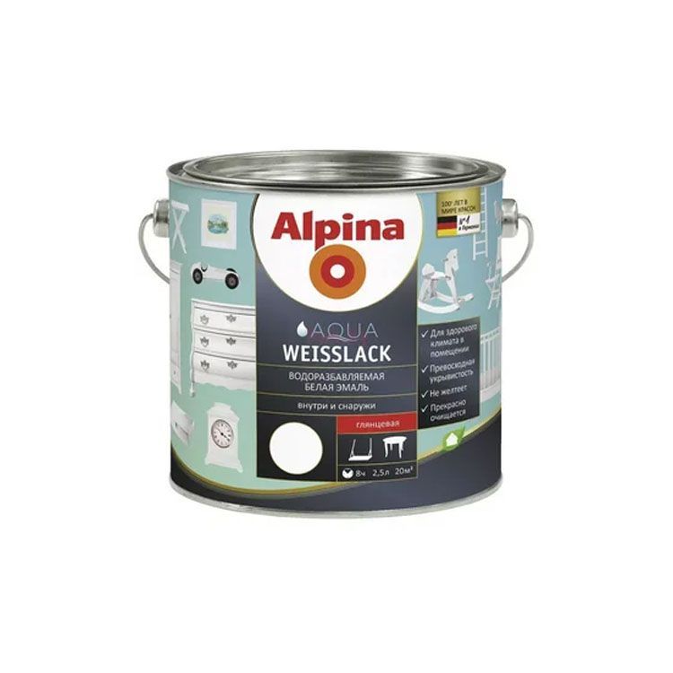 Эмаль Alpina Aqua-Weisslack Seidenmatt, 2,5 л