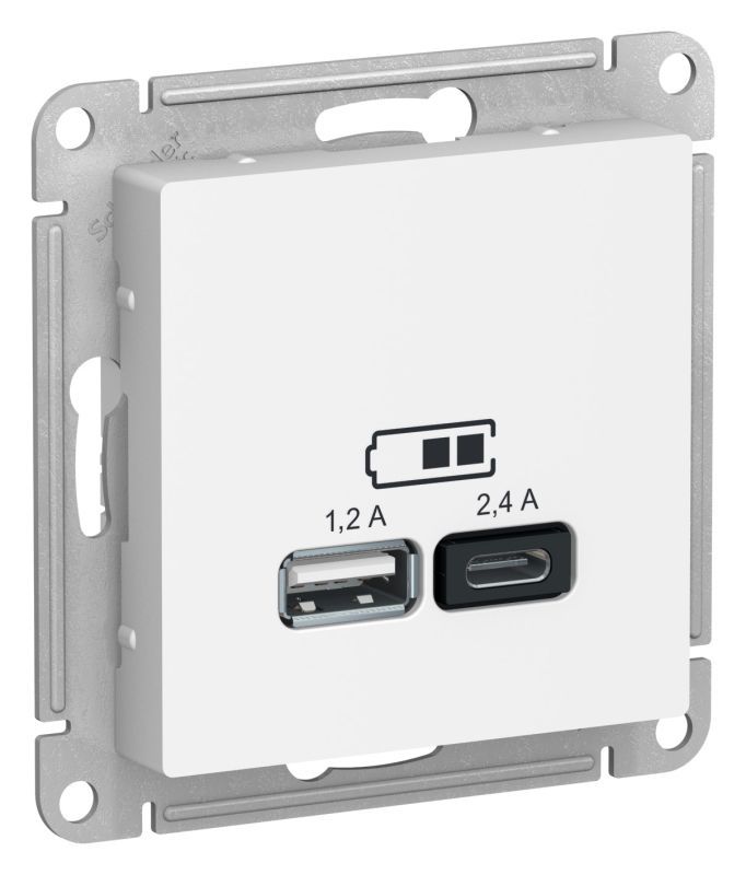 Зарядное устройство USB Schneider, USB-A + USB-C, 0.3Вт (Белый)