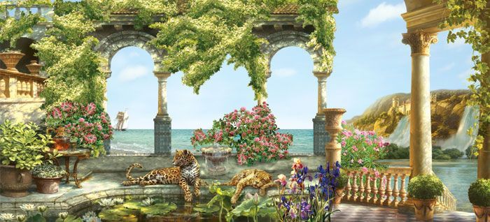 Фреска Античная терраса с леопардами