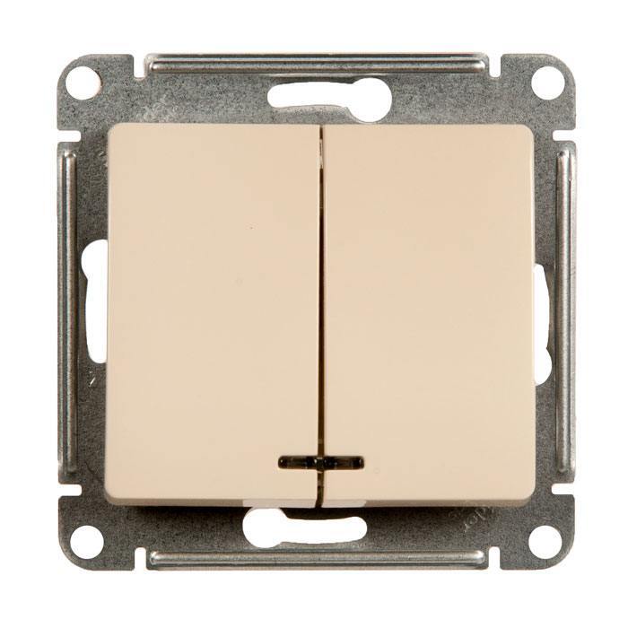Двухклавишный выключатель с подсветкой (Бежевый)