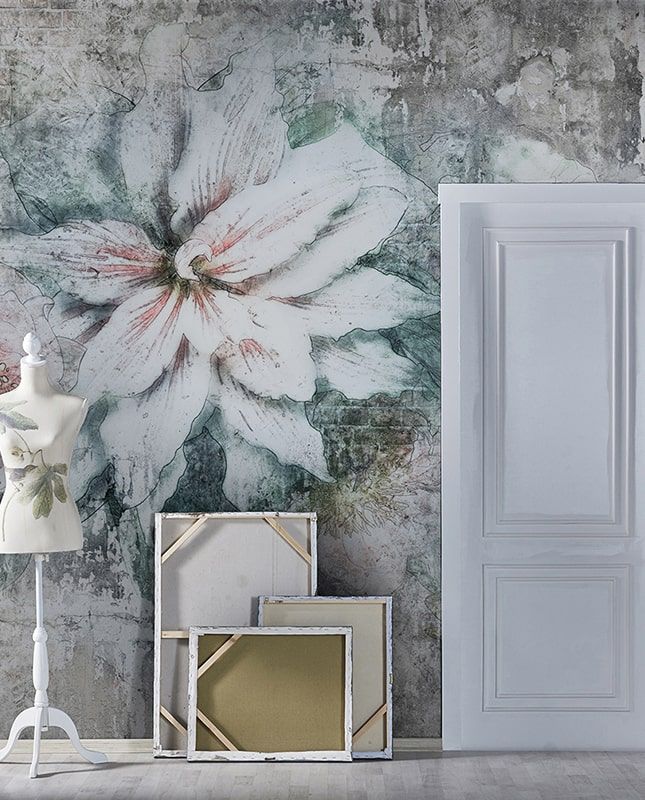 Графика Цветы. Старая стена. Лофт. ag0312