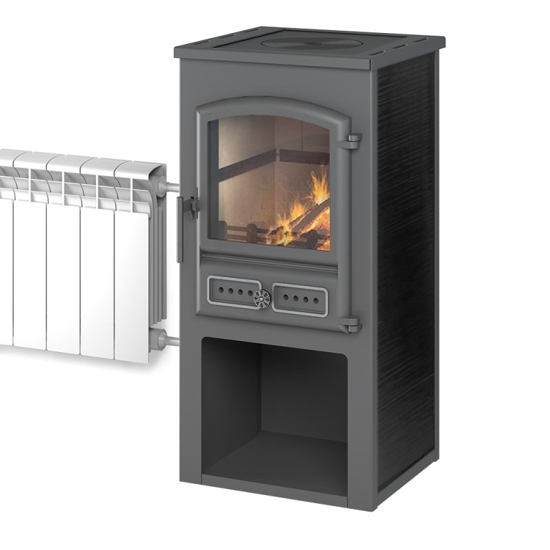 Камин ЭТНА (БКД) с плитой и т/о "Антрацит" Ø115мм