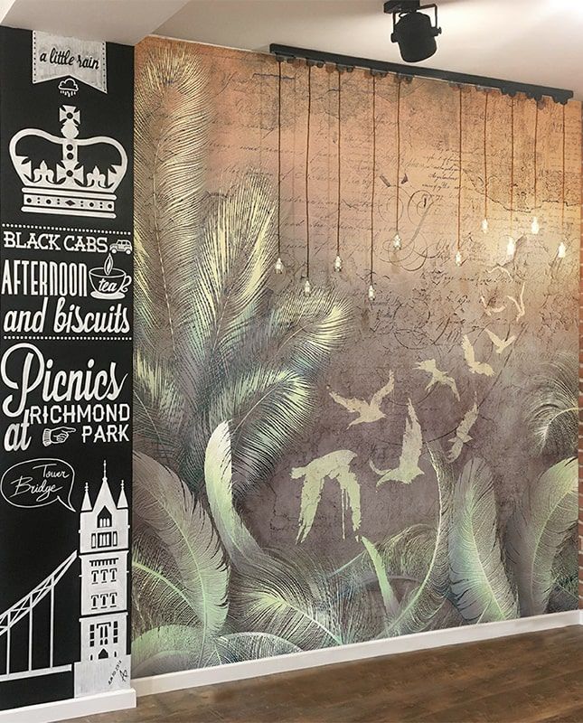 Графика Перья. Лофт. Старая стена.  ag0391