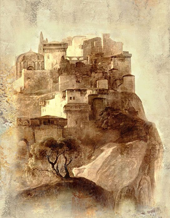 Фреска Живописный город на скале