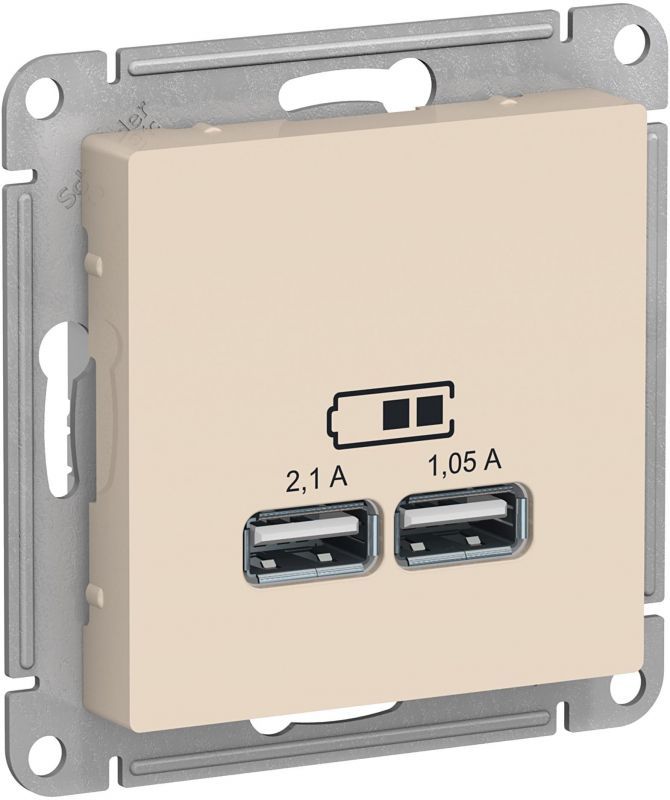 Зарядное устройство USB Schneider, USB-A x 2, 2.1A (бежевый)