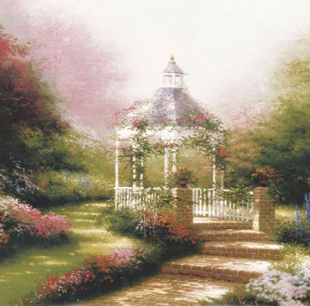 Фреска Белая беседка с каменными ступенями