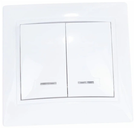 Двухклавишный выключатель с подсветкой (Белый)