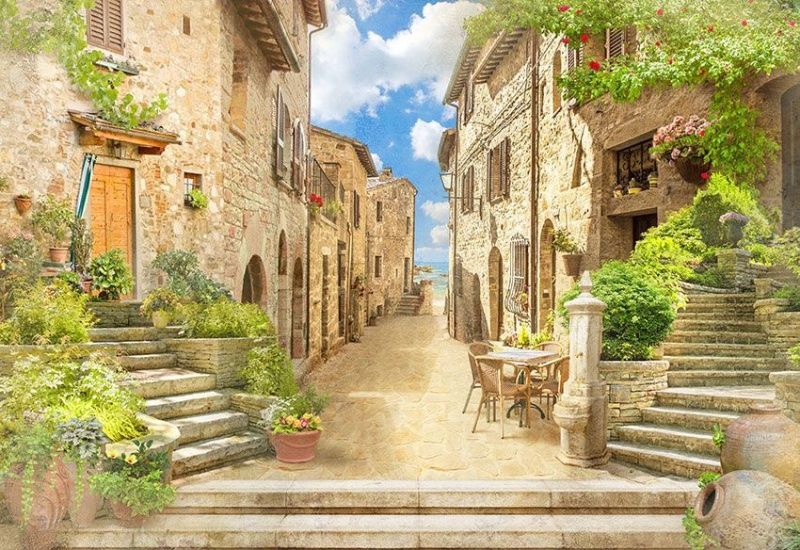 Фреска Улочка к морю в телых тонах