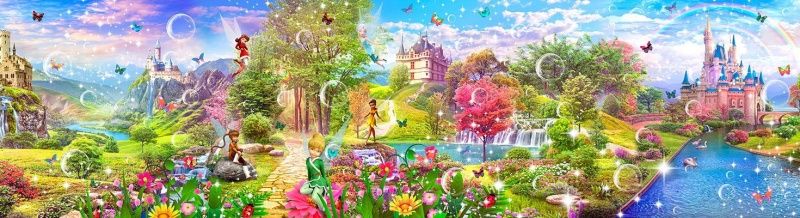 Фреска Сказочный мир с видом на замки и эльфами