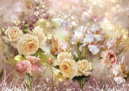 Фреска Розы и ирисы