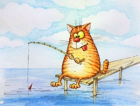 Фреска Рыжий кот на рыбалке