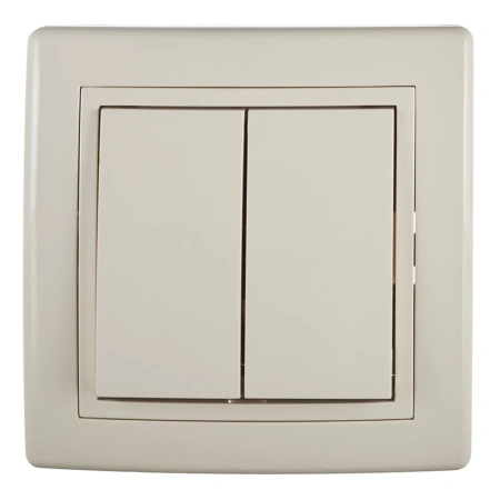 Двухклавишный выключатель в комплекте с рамкой (Бежевый)