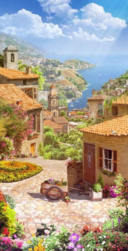 Фреска Итальянская улочка с видом на море