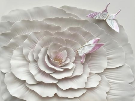 Фреска 3D цветок и бабочки